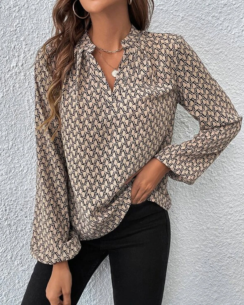 Damen Bluse V-Ausschnitt Langarm Elegant Büro - Eveloria