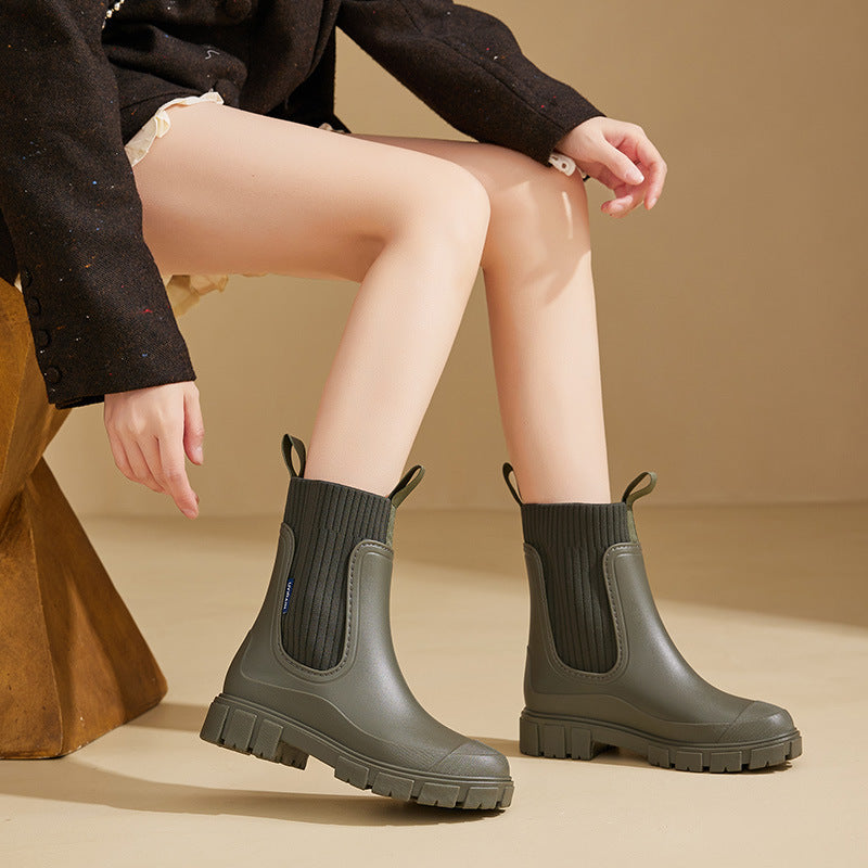Damen Regenstiefel Gummi Wasserdicht Schwarz - Eveloria