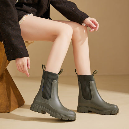 Damen Regenstiefel Gummi Wasserdicht Schwarz - Eveloria