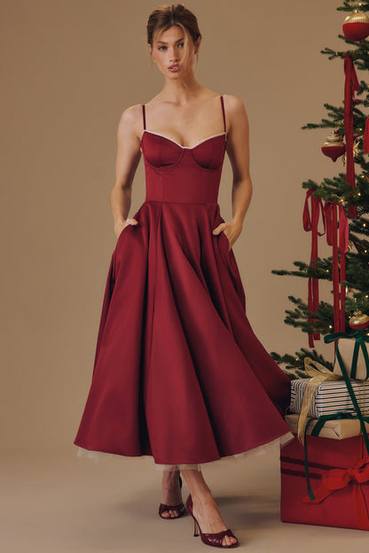 Damen Abendkleid Midi Herzförmiger Ausschnitt