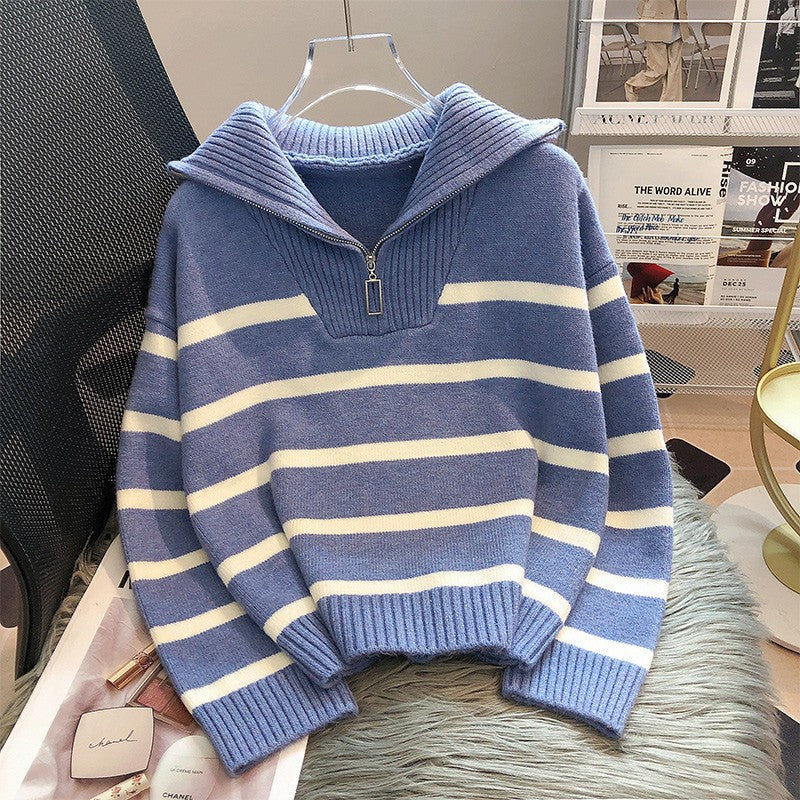 Eveloria Damen Cashmere-Pullover Gestreift Locker Sitzend
