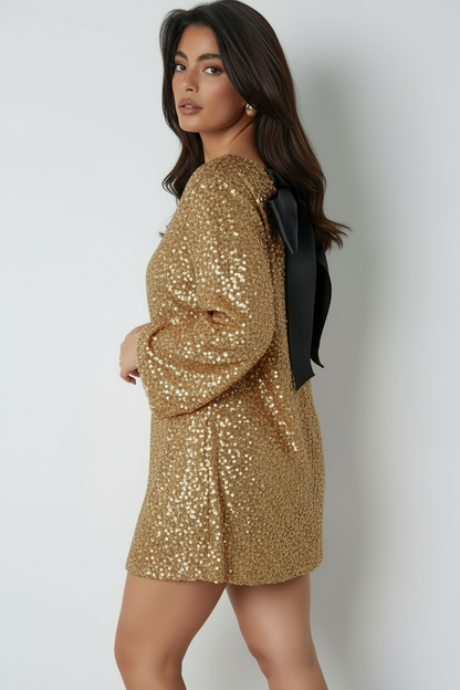 Damen Langarmkleid Hochzeitsgast Mini mit Schleife