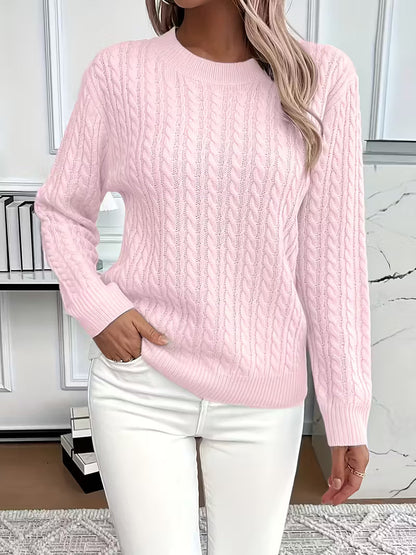 Damen Strickpullover Zopfmuster Winterweiß