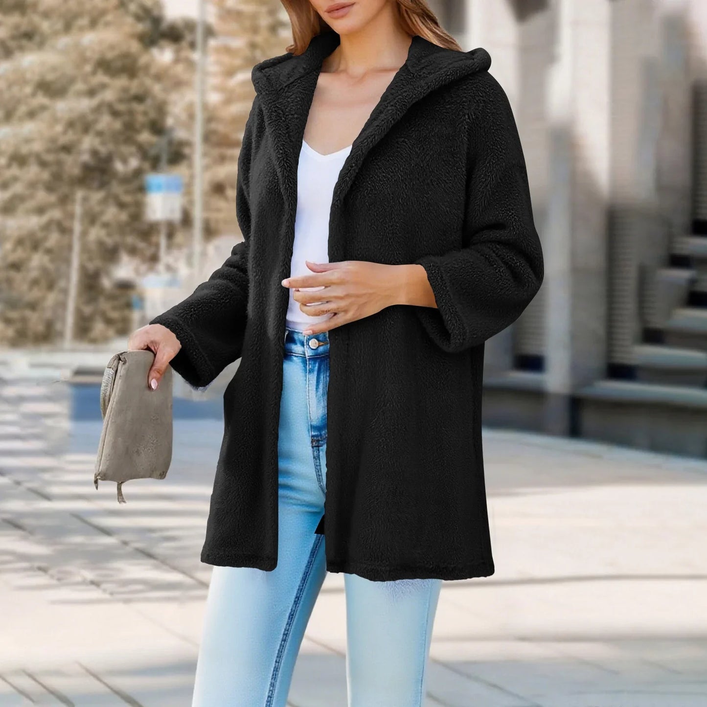 Adina Damen Teddyjacke Kapuze Locker Passform