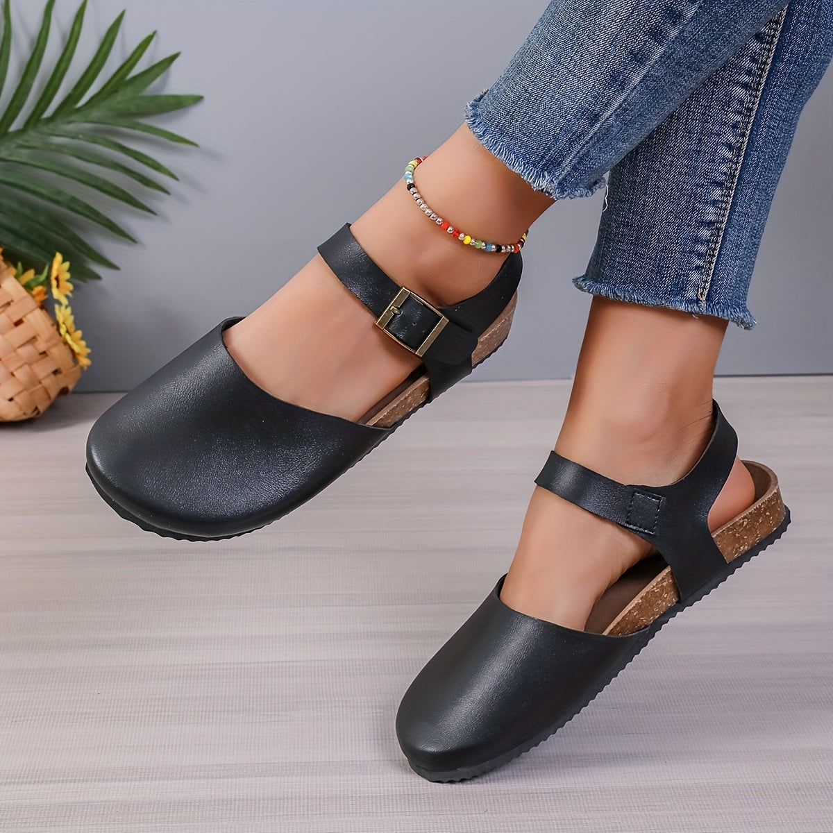 Eveloria Damen Slingback Sandalen Kork Geschlossene Spitze