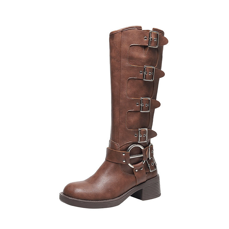 Damen Stiefel Chunky Absatz Schnalle