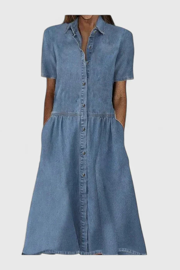 Damen Midikleid Knopfleiste Kurzärmel Viola - Eveloria