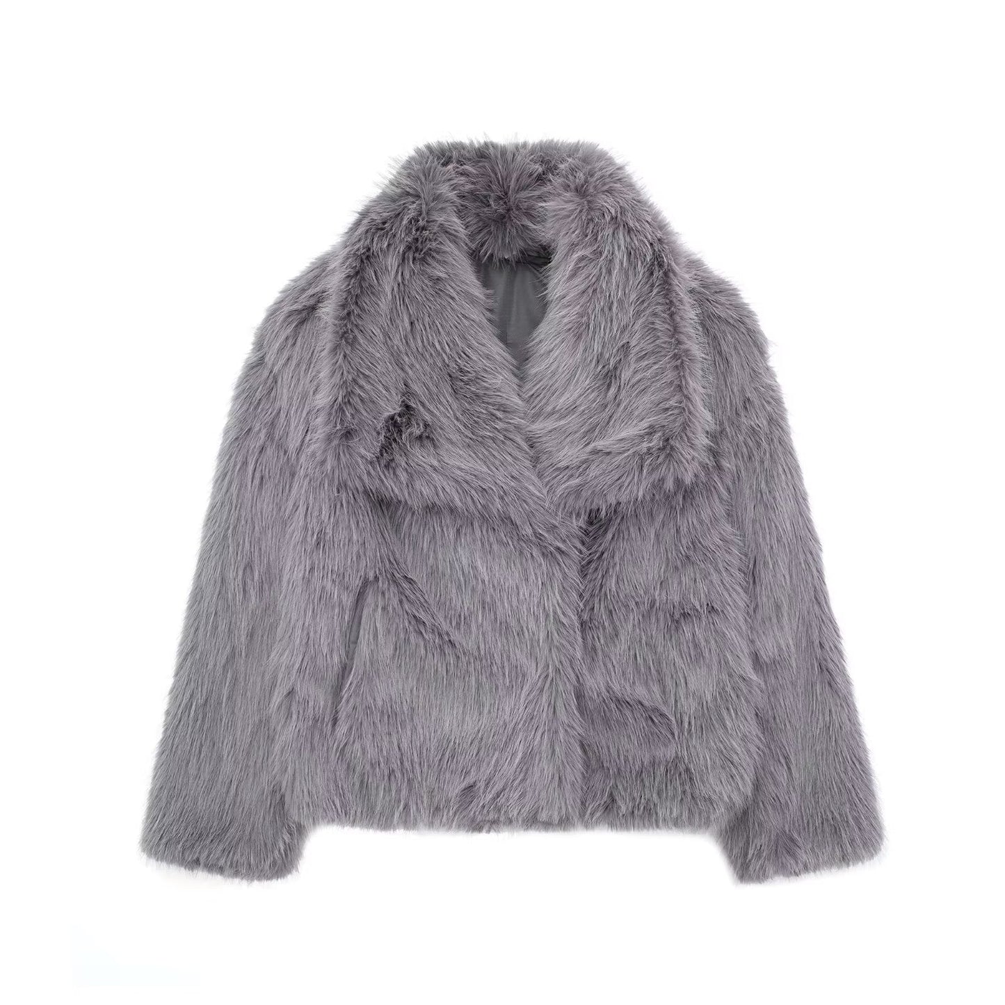 Damen Kunstfelljacke Uni Kuschelig Warm