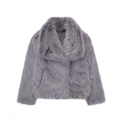 Damen Kunstfelljacke Uni Kuschelig Warm