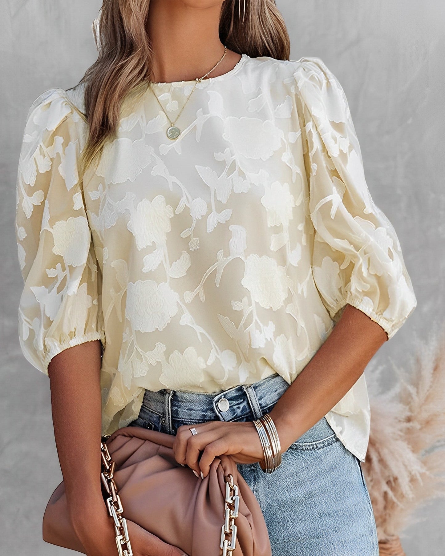 Eveloria Damen Chiffon Bluse Puffärmelig