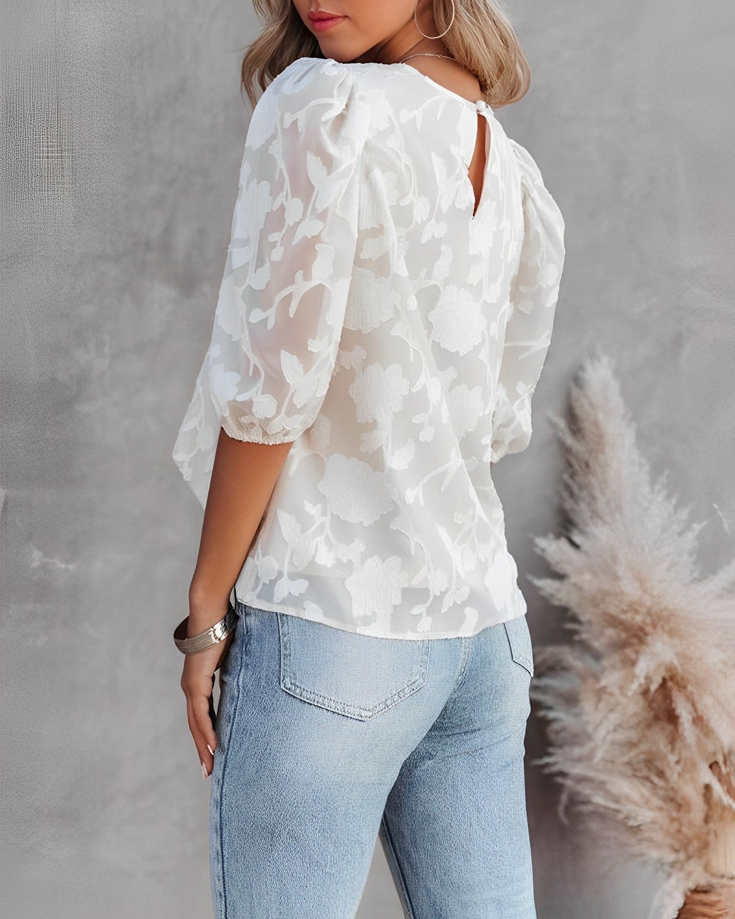 Eveloria Damen Chiffon Bluse Puffärmelig