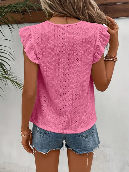 Eveloria Damen Vintage T-Shirt Rundhals Rüschenbesatz