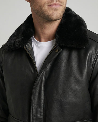 Herren Lederjacke Pilotenstil Teddykragen