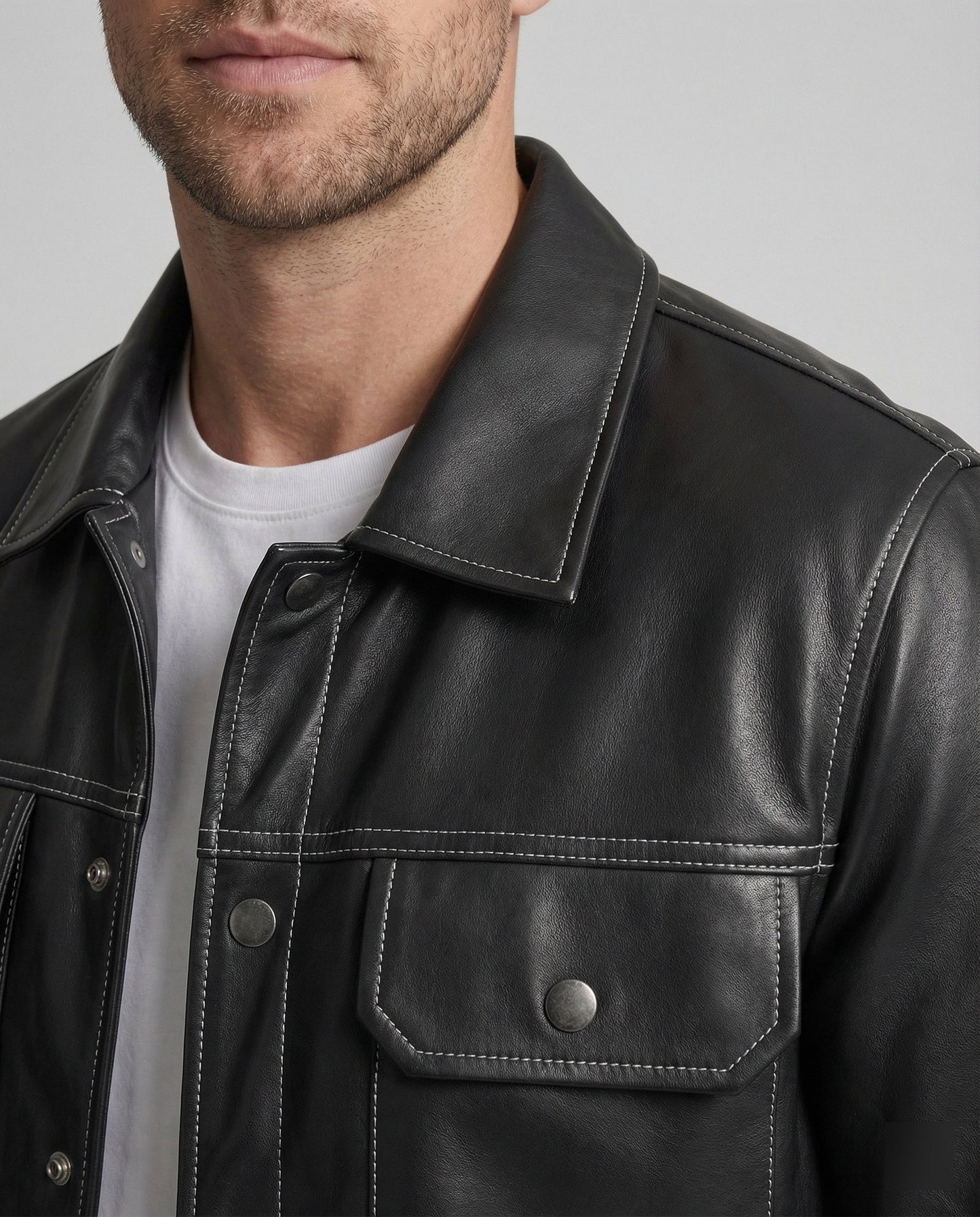Herren Overshirt Lederjacke Braun