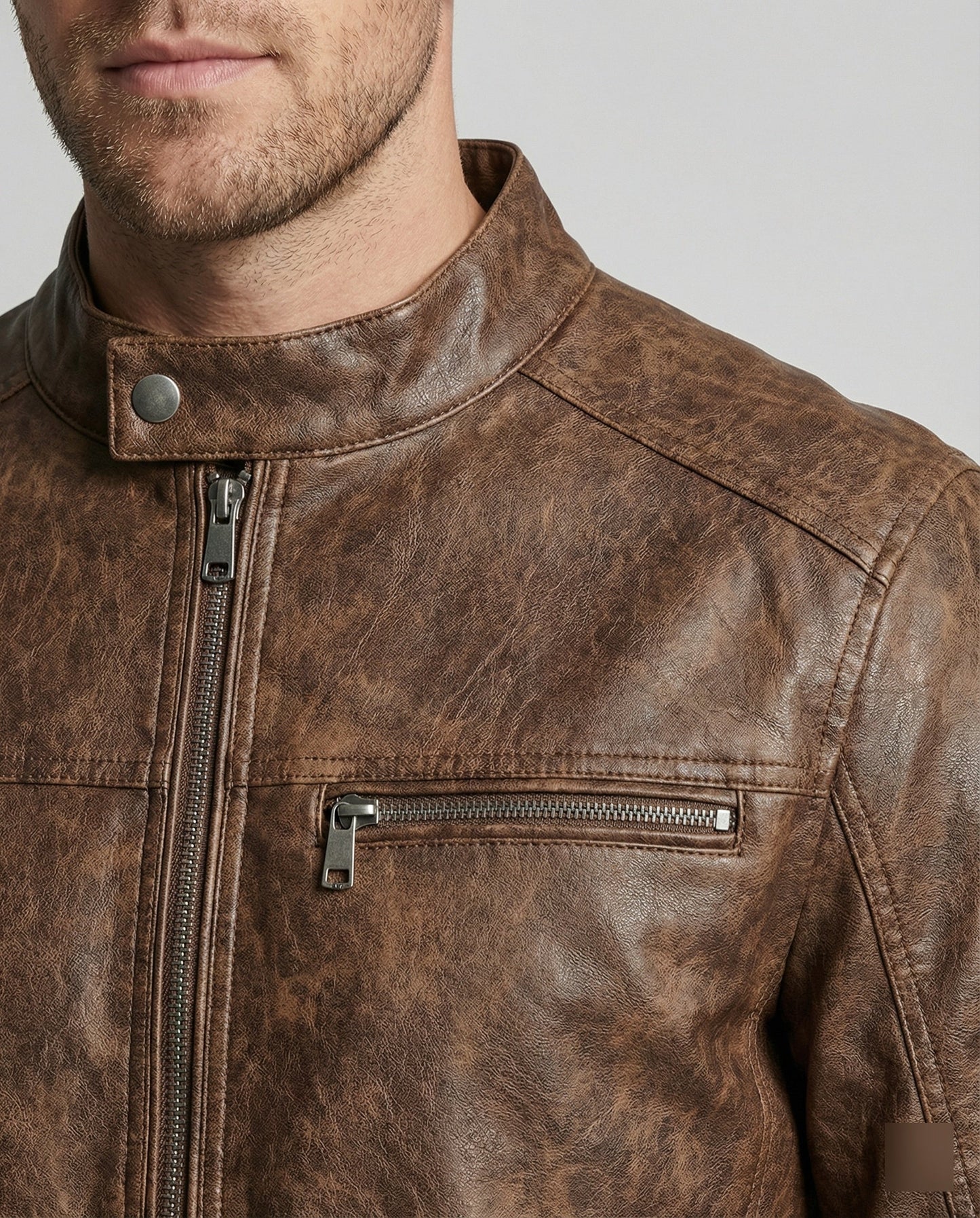 Herren Lederjacke Asymmetrisch Vintage Lederschnitt