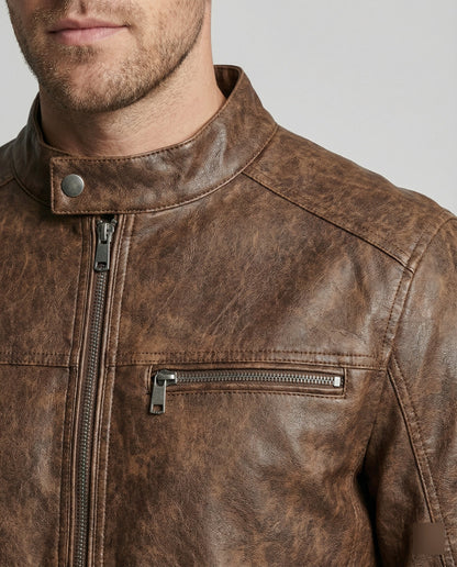 Herren Lederjacke Asymmetrisch Vintage Lederschnitt