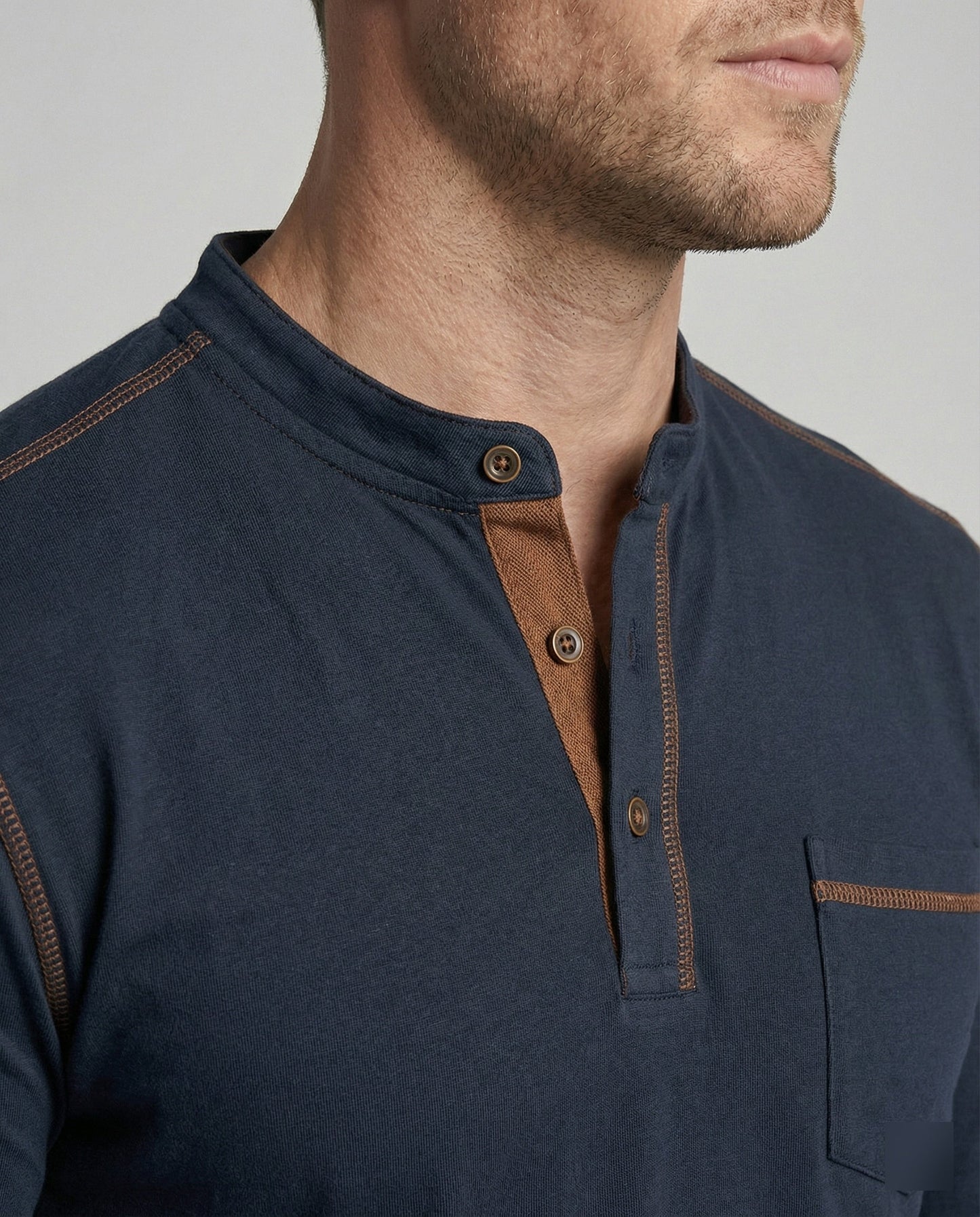 Herren Langarm Henley Hemd