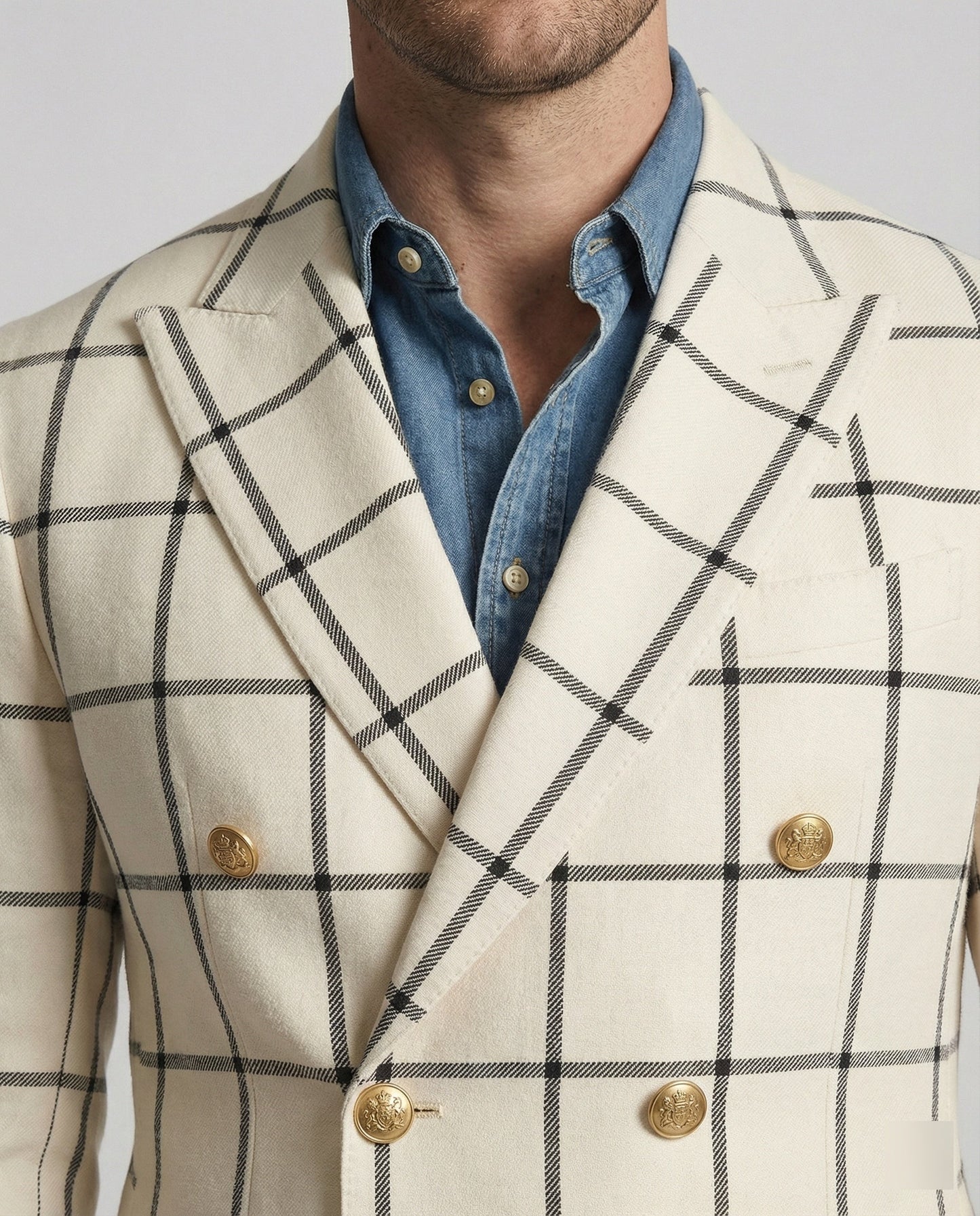 Herren Blazer Doppelter Knopfleiste Karo