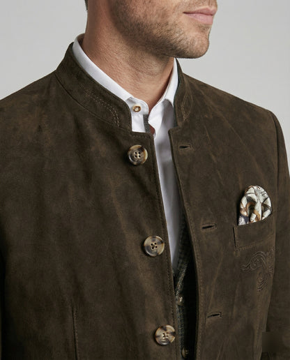 Herren Suedlederjacke Zierknöpfe Braun
