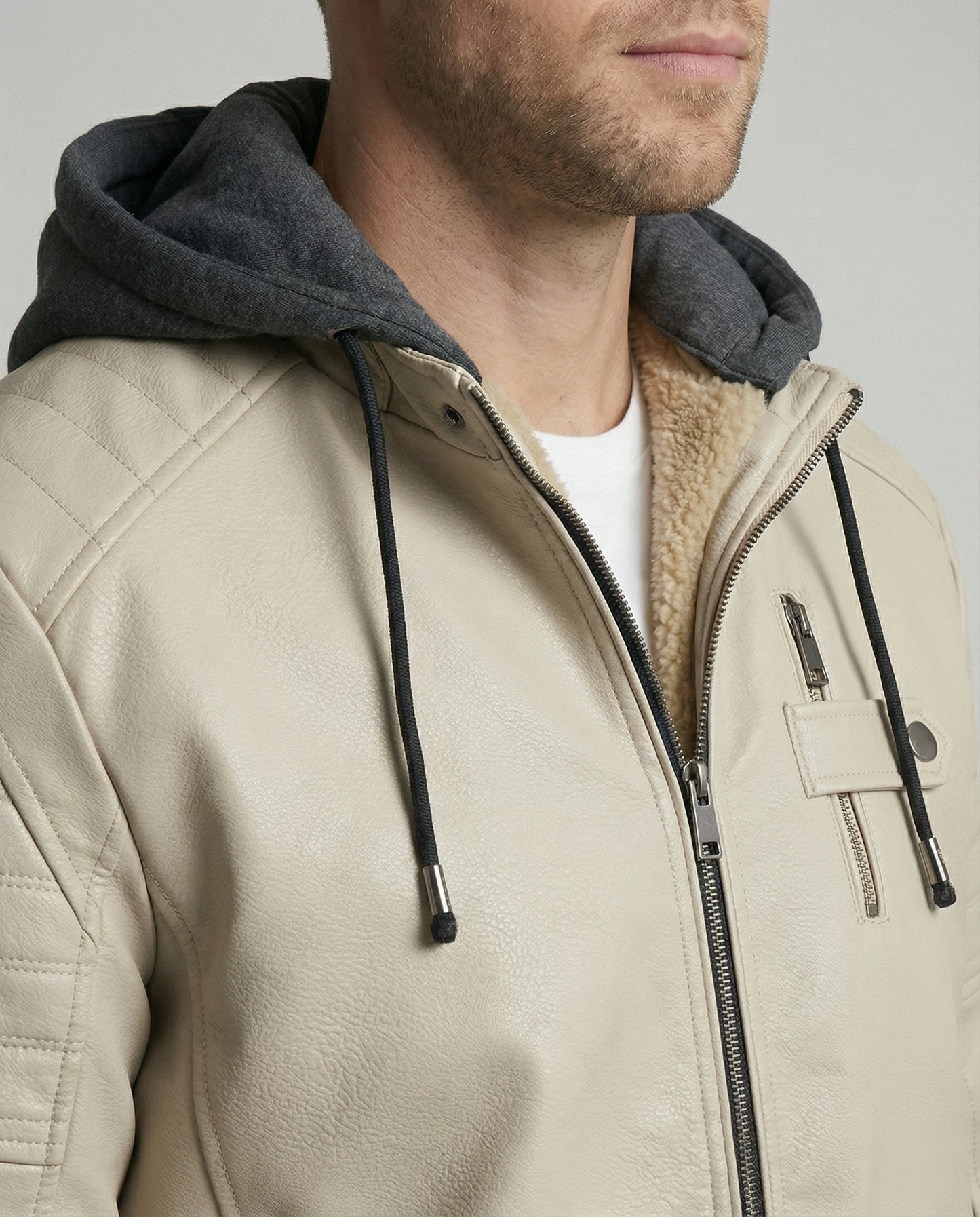 Herren Lederjacke Kapuzenjacke Leder