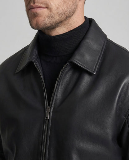 Herren Lederjacke Blouson Minimalistisch