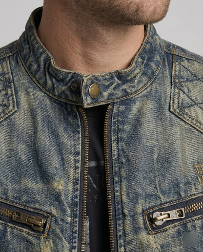 Herren Bikerjacke Stehkragen Jeans