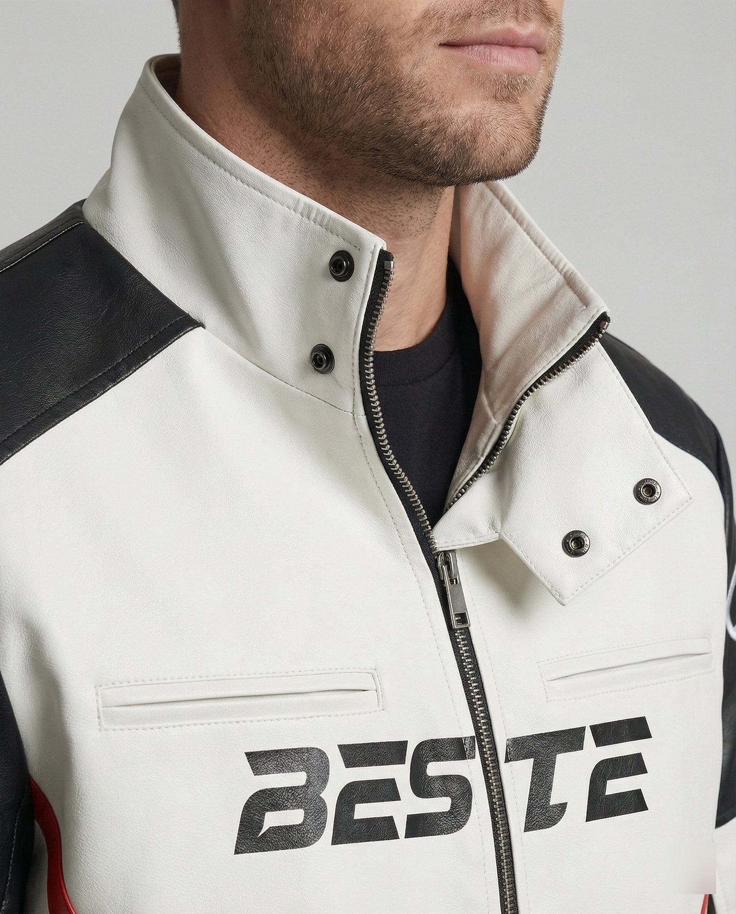 Herren Lederjacke Racing Style Kunstleder