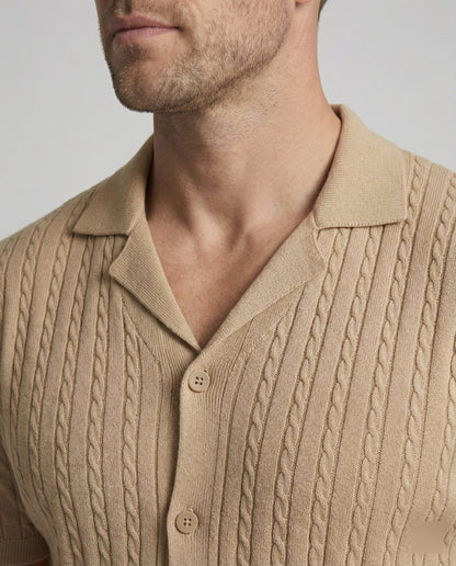 Herren Kurzarm Strickhemd Baumwolle Weiß