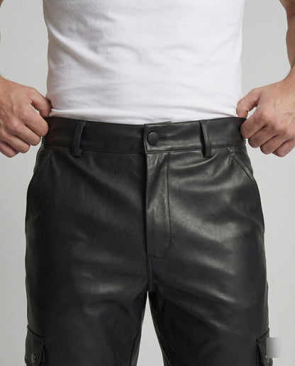 Herren Kunstleder Cargo-Hose