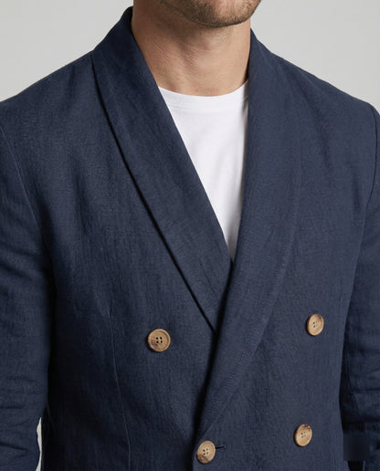 Herren Leinenjacke Leicht Doppelknopf Beige