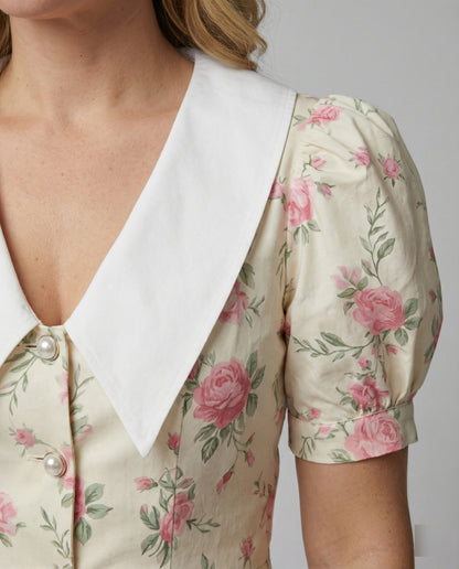 Damen Blumenkleid Puffärmel
