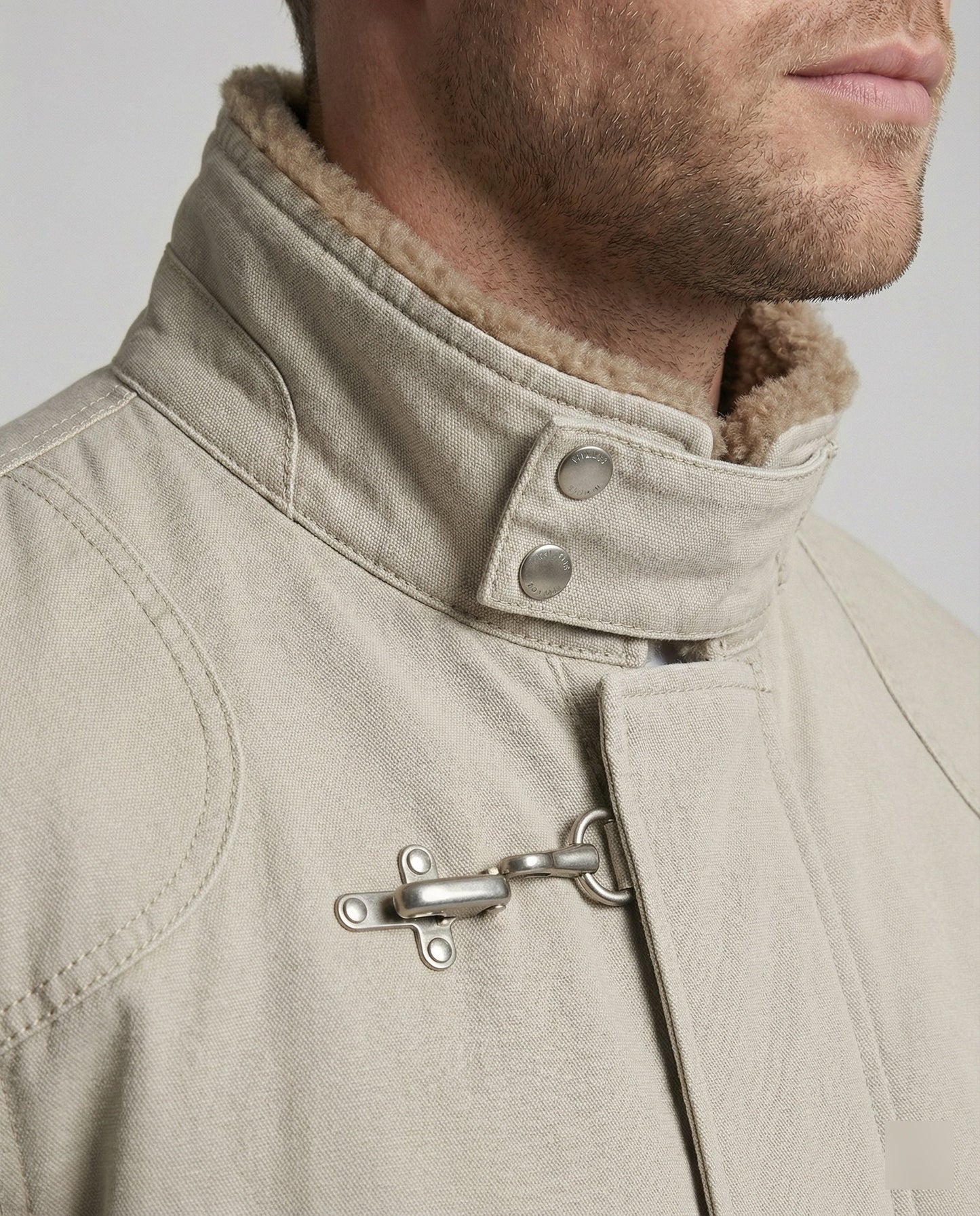 Herren Canvasjacke Teddykragen Beige