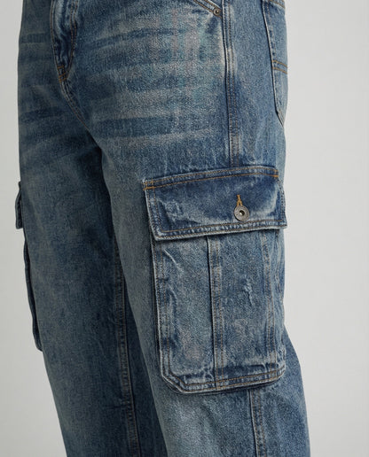 Herren Cargo Jeans Weite Bein Mit Taschen