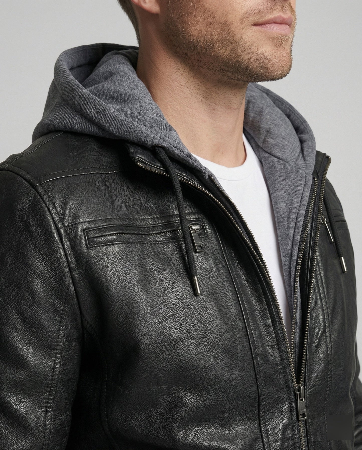 Herren Lederjacke Mit Kapuze