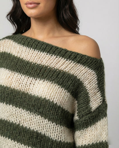 Damen Oversize Pullover Streifen Acryl Grau