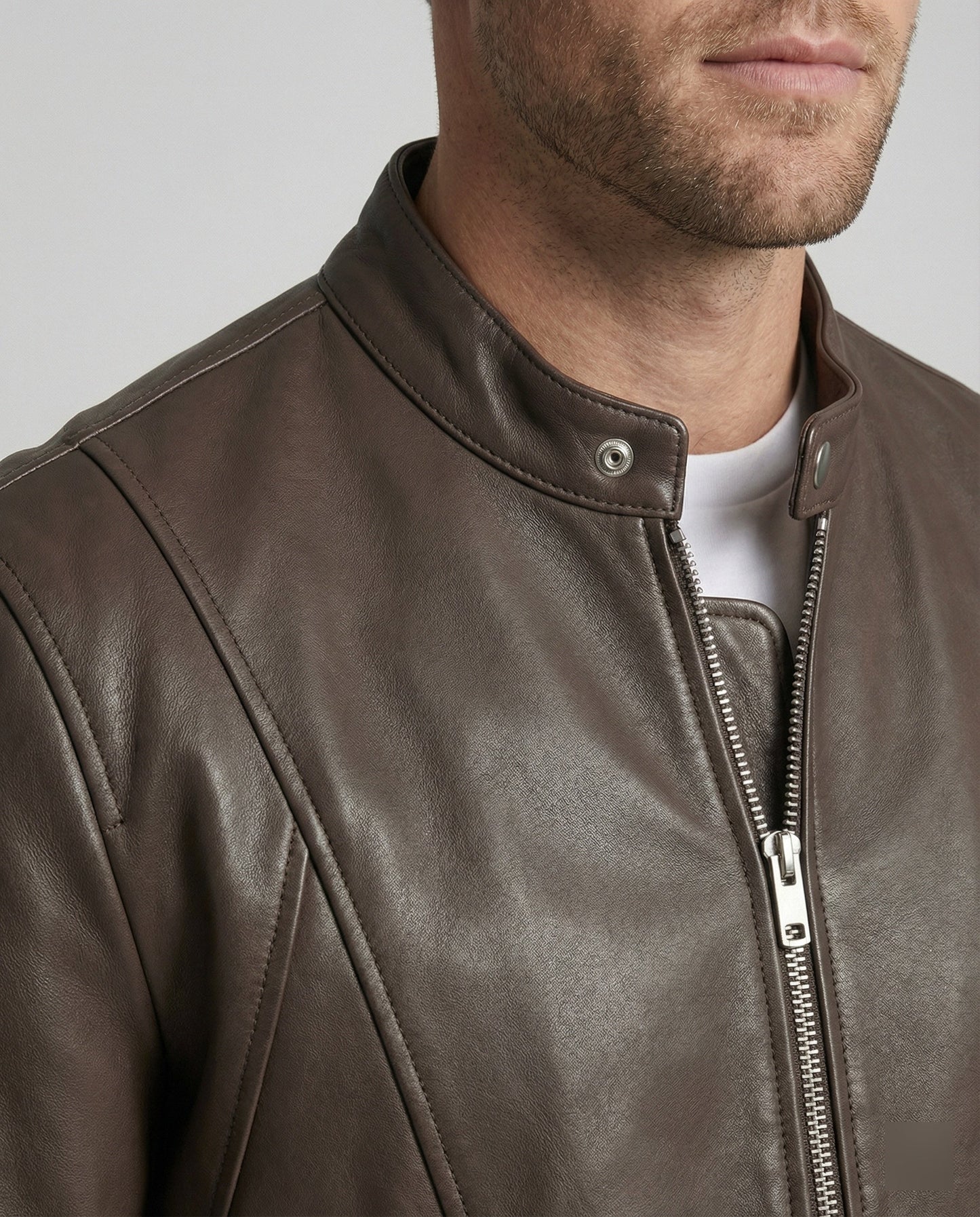 Herren Lederjacke Bomber Stehkragen
