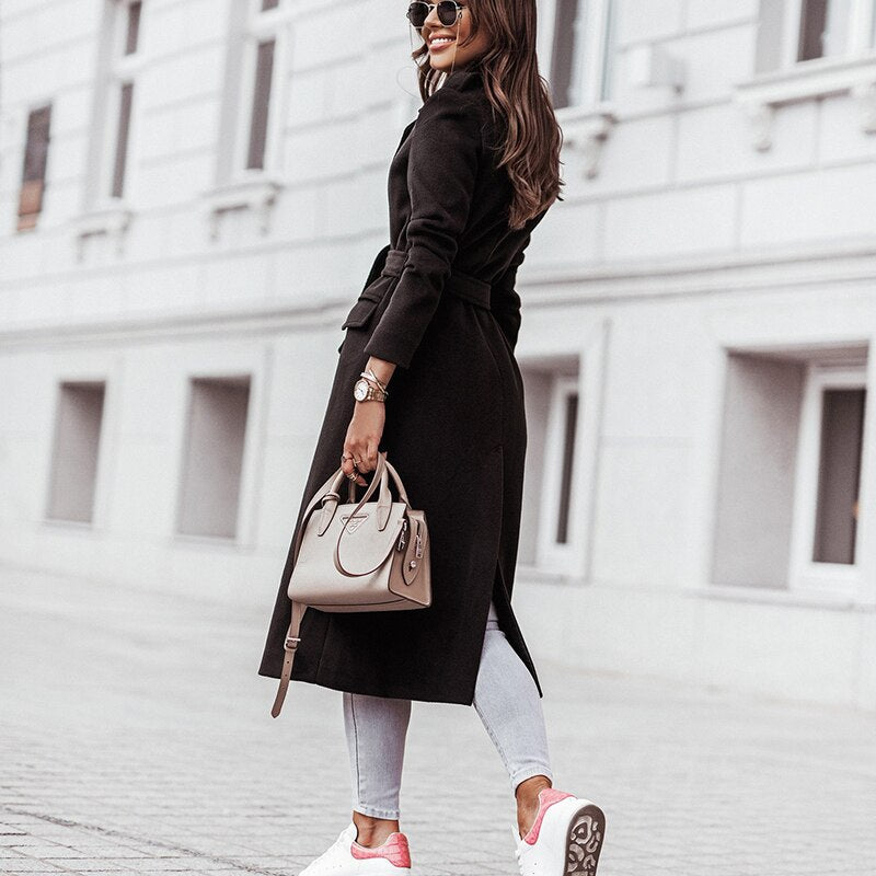 Damen Langer Streetstyle Mantel Lässig