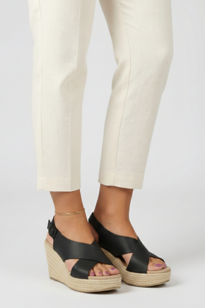 Damen Keilsandaletten Slingback Riemen Überkreuz
