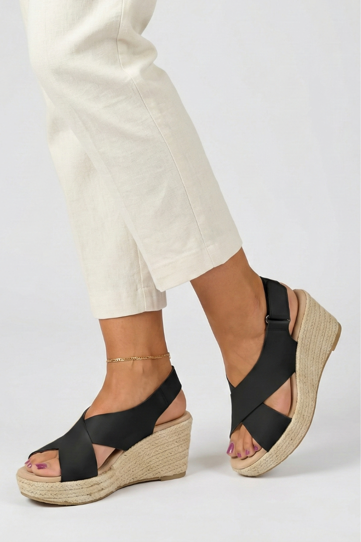 Damen Keilsandaletten Slingback Riemen Überkreuz