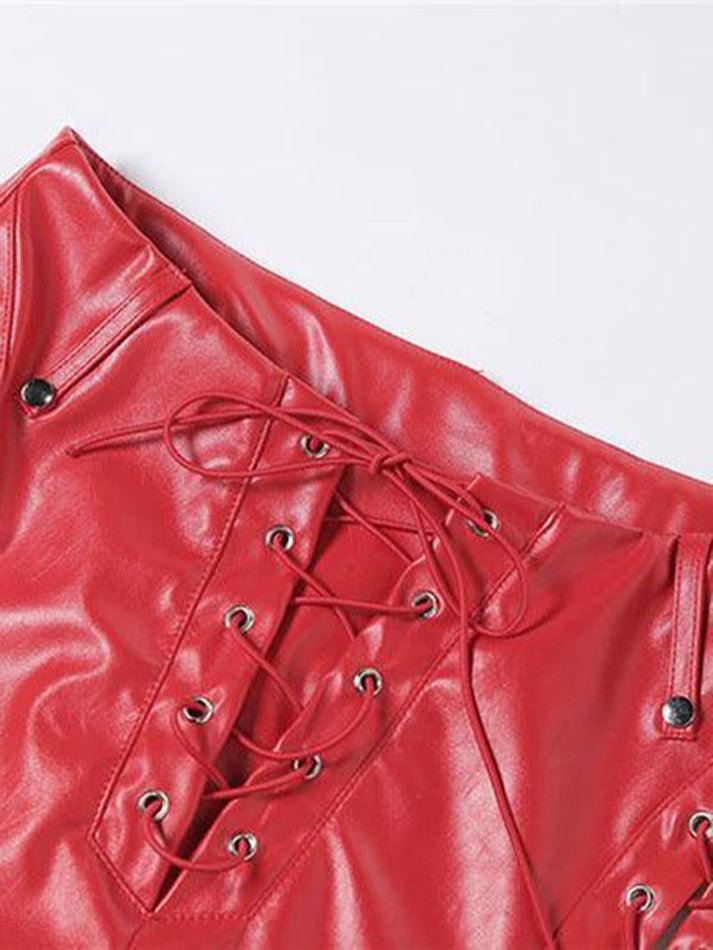 Eveloria Damen PU-Hose Cutout Schnürung