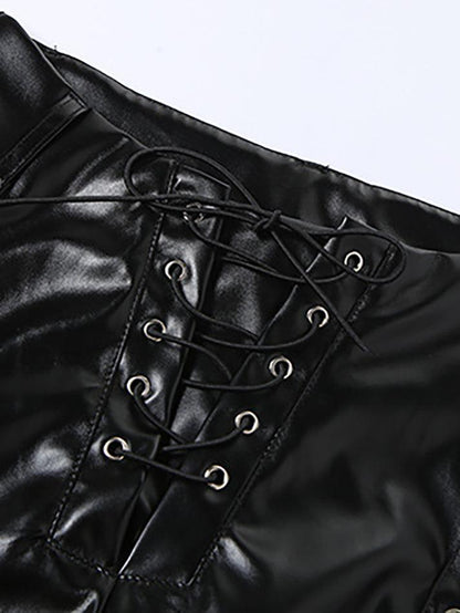Eveloria Damen PU-Hose Cutout Schnürung