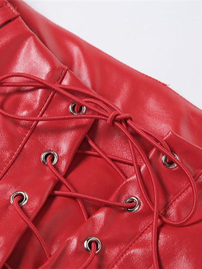 Eveloria Damen PU-Hose Cutout Schnürung