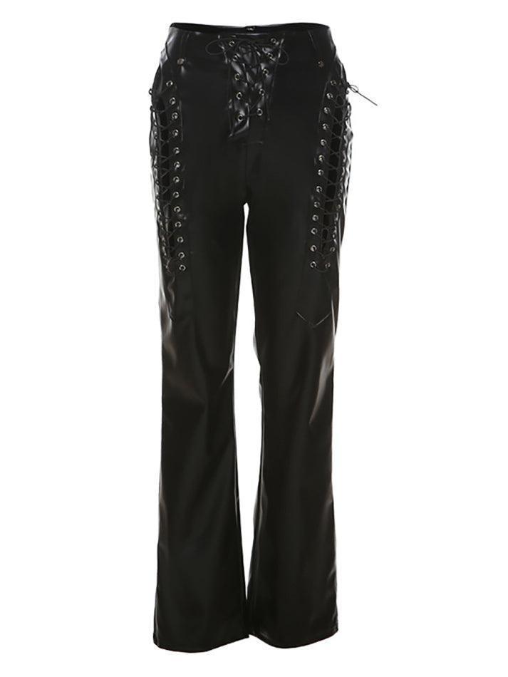 Eveloria Damen PU-Hose Cutout Schnürung