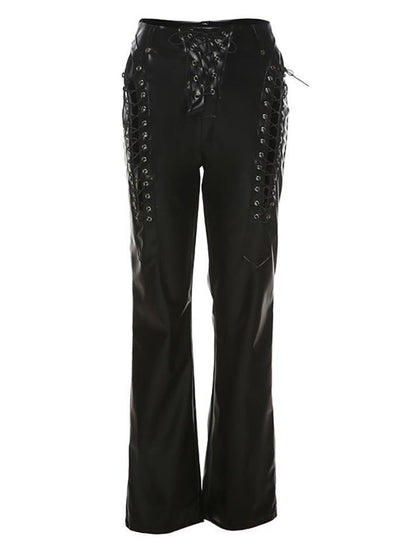 Eveloria Damen PU-Hose Cutout Schnürung