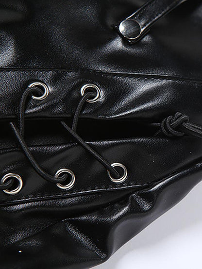 Eveloria Damen PU-Hose Cutout Schnürung