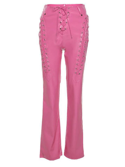 Eveloria Damen PU-Hose Cutout Schnürung