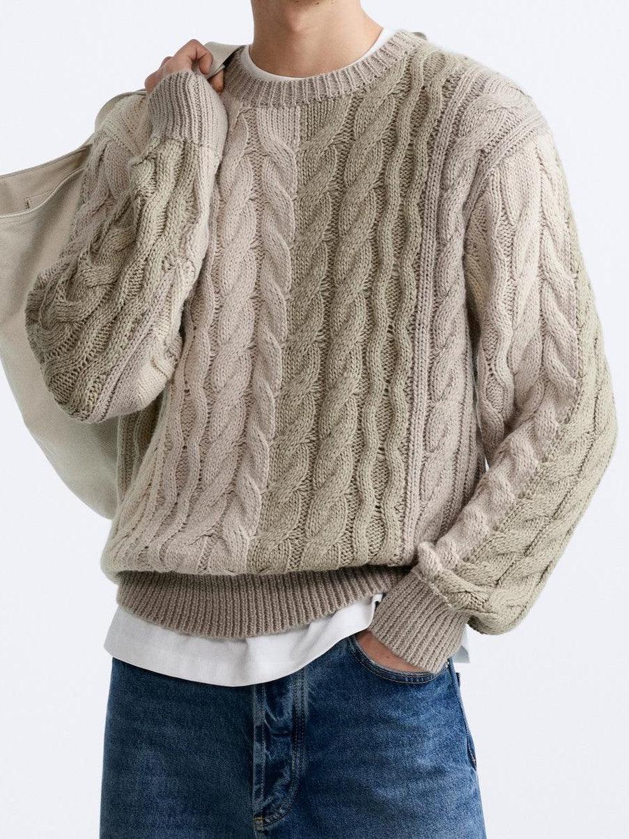 Herren Grobstrick-Pullover Zopfmuster Klassisch Beige