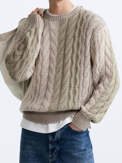 Herren Grobstrick-Pullover Zopfmuster Klassisch Beige
