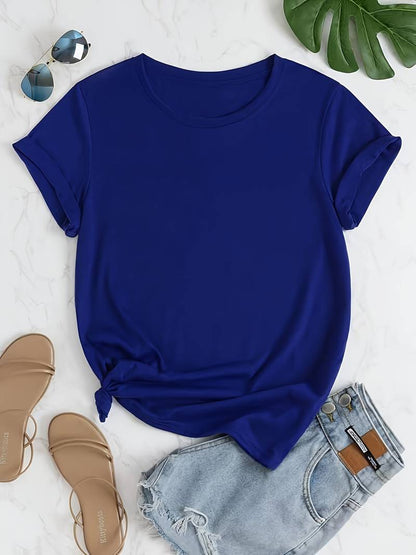 Eveloria Damen Rundhals T-Shirt Einfach Weiß