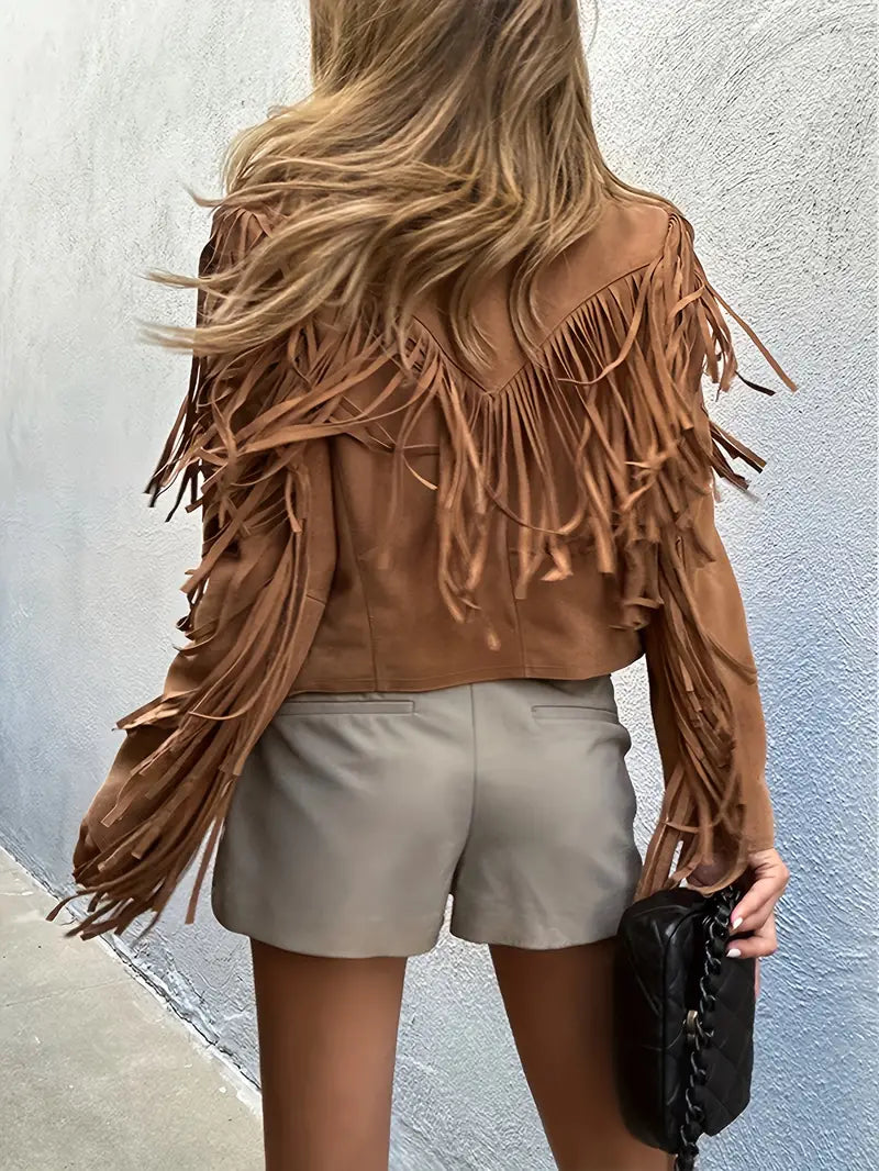 Damen Wildlederjacke Braun mit Fransen - Eveloria